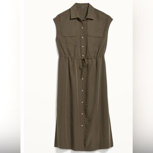 NWT Old Navy Waist-Defined Utility Midi Shirt Dress, Large Tall, Color: Reishi